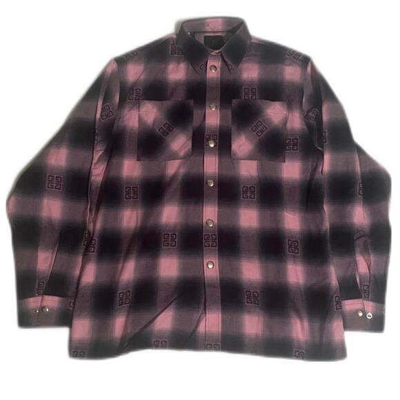 Givenchy Oversized Cotton Purple Monogram Western Plaid Shirt - Picture 1 of 8
